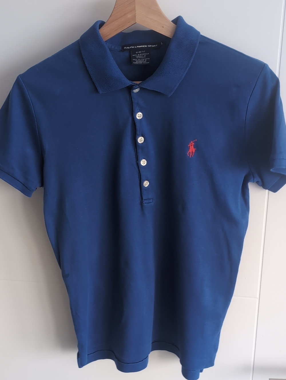 Ralph Lauren Sport Blue Slim Fit Polo Shirt Red Pony Size L